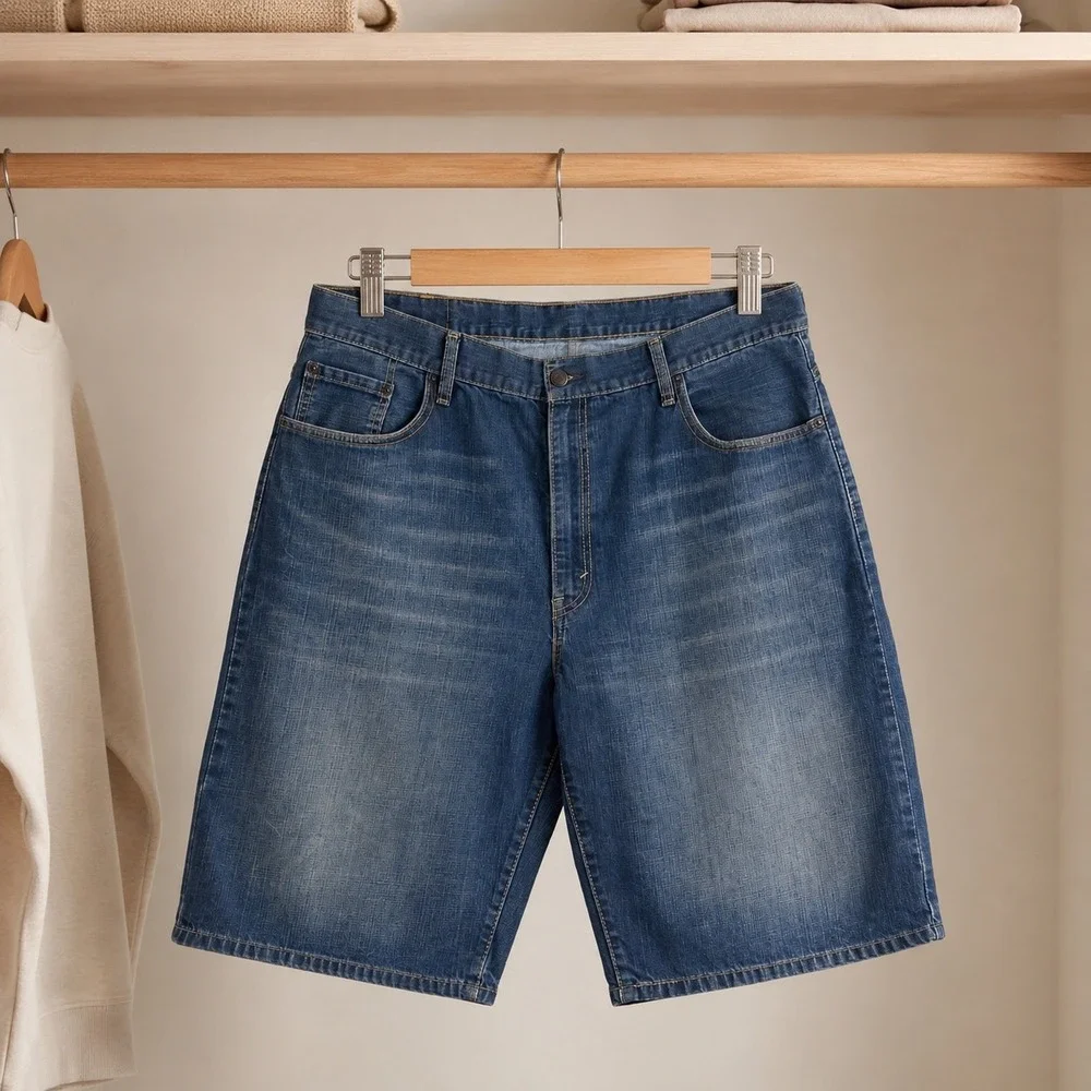 Levis 569 Loose Straight Mens Denim Shorts Blue Size 40 Cotton Jean Shorts